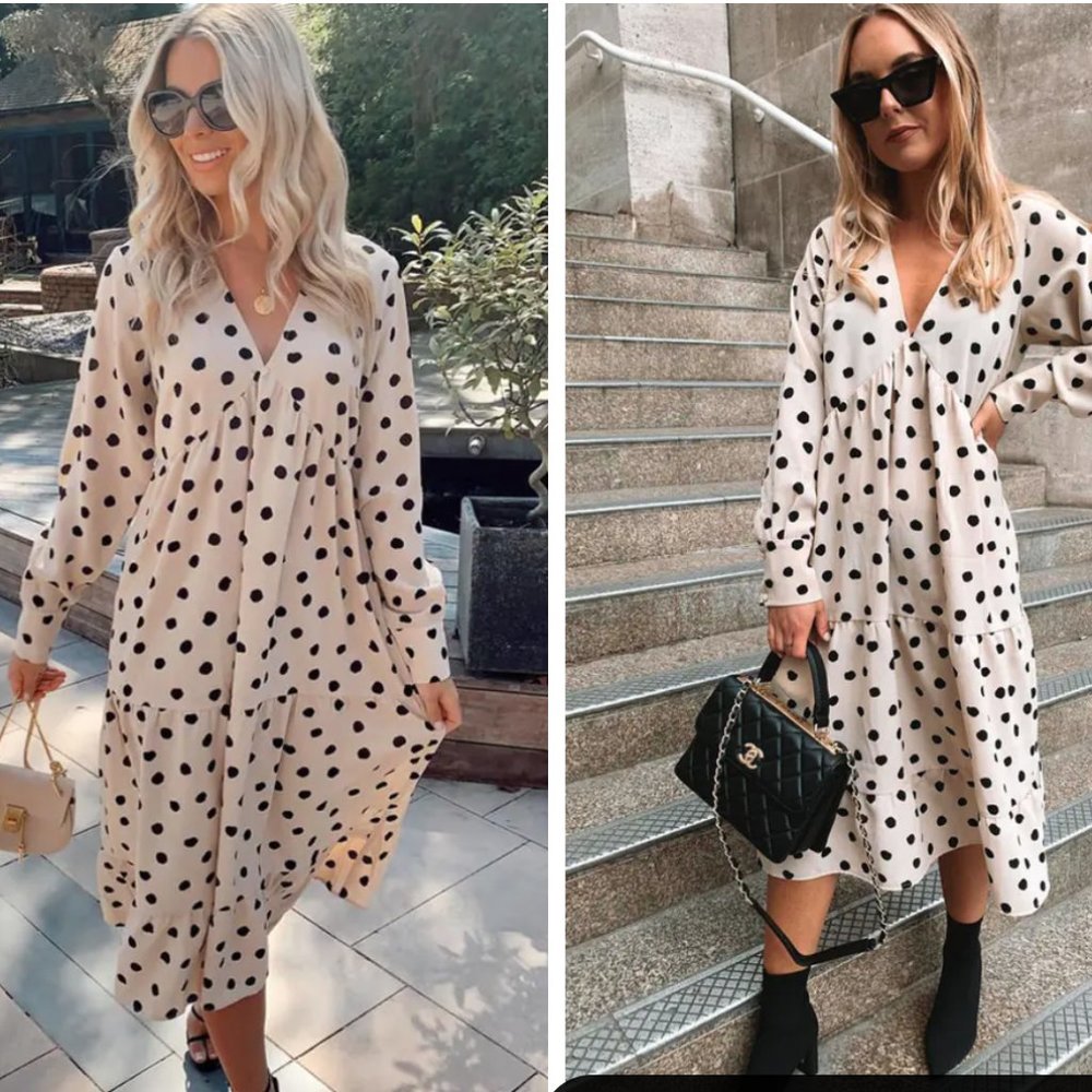 NWT Dotty day dress beige polka dot by Pretty Lavish